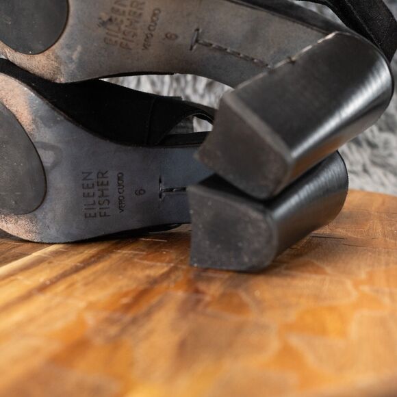 Eileen Fisher Slingback Heels Round Toe Black Suede Block Size 6 - Picture 7 of 8